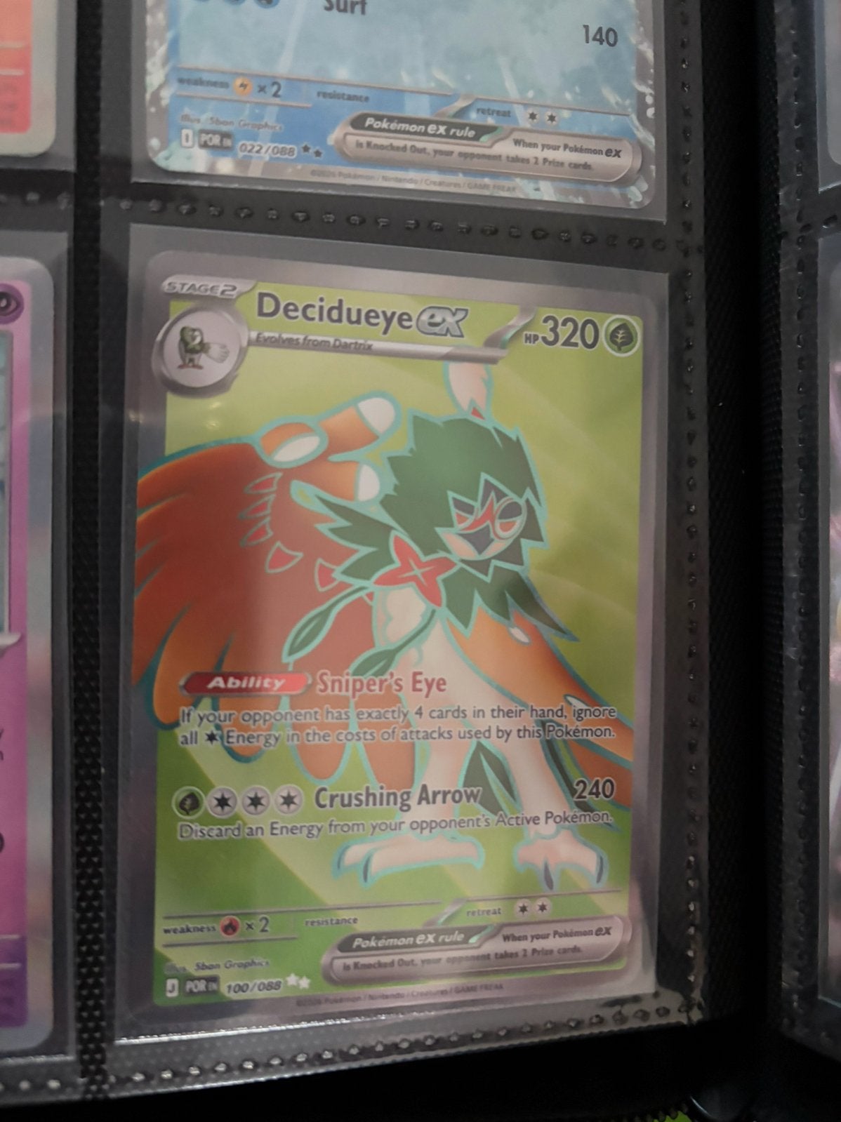 Decidueye 100/088 por pokemon kaart, Ophalen of Verzenden, Zo goed als nieuw