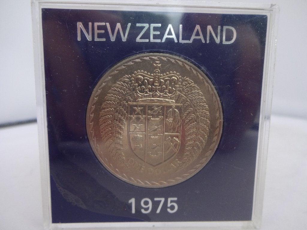 1 dollar New Zealand munt 1975 in cassette, Ophalen of Verzenden, Losse munt