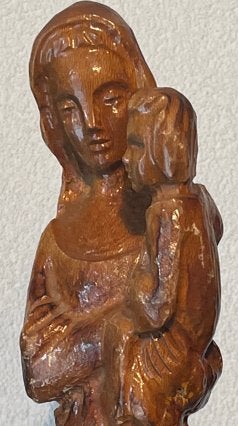 Vintage houten Maria met kind beeld, Ophalen of Verzenden