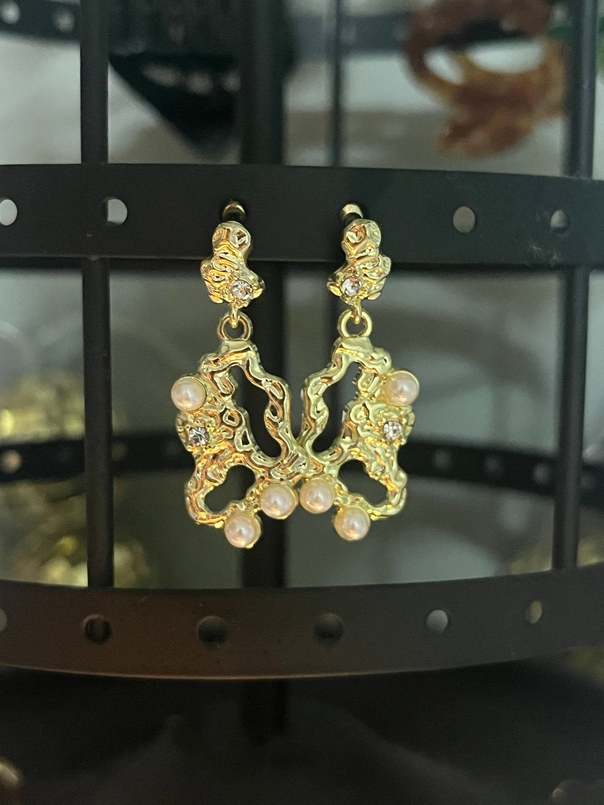 Gouden oorbellen met parels en strass, Overige materialen, Hangers, Nieuw, Ophalen of Verzenden
