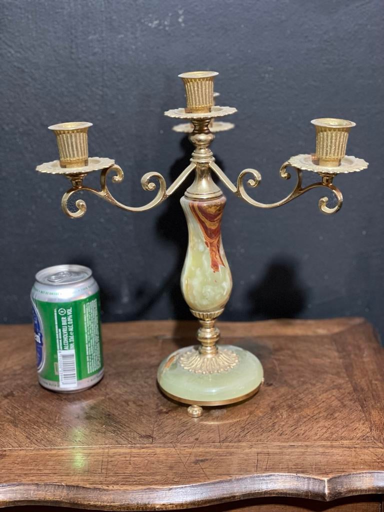 Kandelaar 4-arms, messing met marmeren voet, Ophalen of Verzenden, Overige materialen
