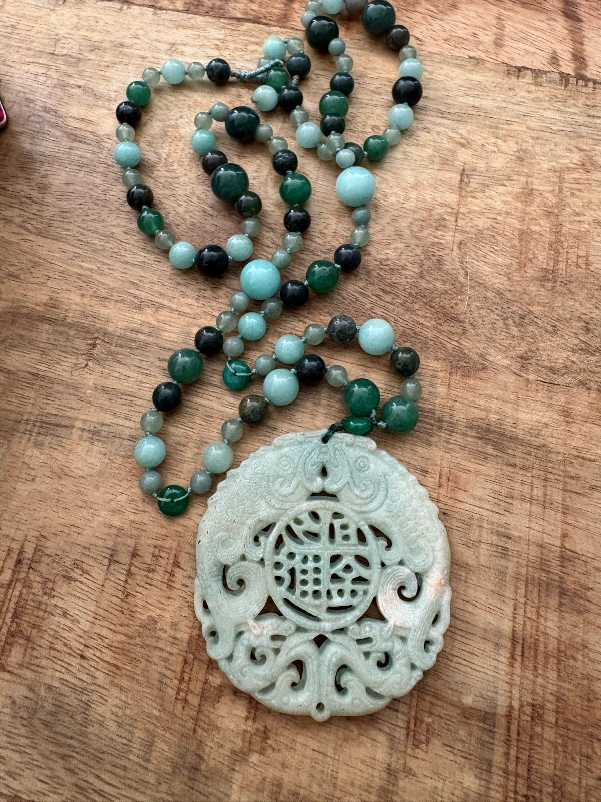 Jade Ketting met Gelukssymbool (福 Fú) Hanger - 80cm, Sieraden, Tassen en Uiterlijk, Kettingen, Gebruikt, Verzenden, Steen of Mineraal