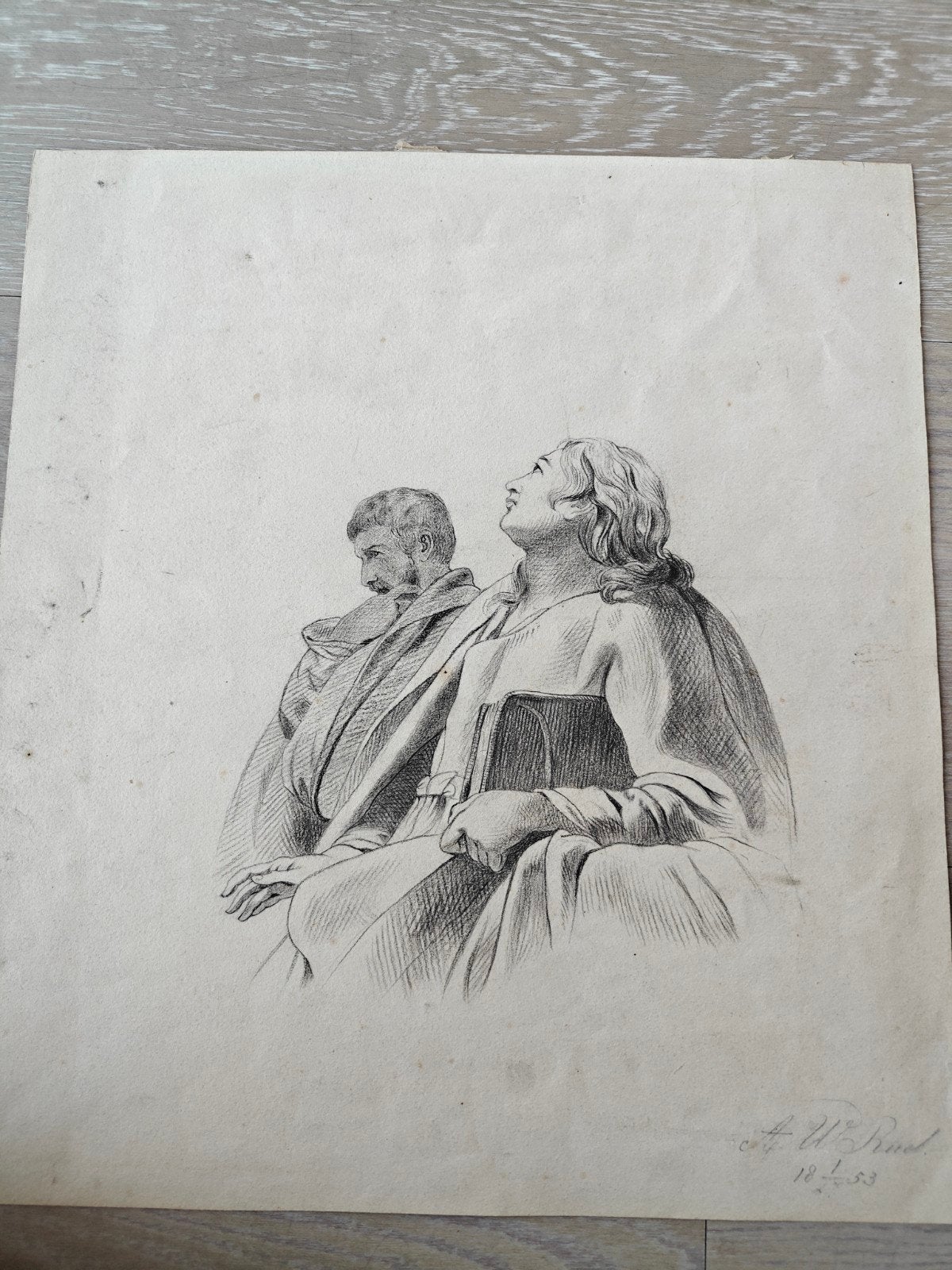 Antieke potloodtekening gesigneerd en gedateerd 1853, Antiek en Kunst, Ophalen, Tekening, Potloodtekening, Gesigneerd