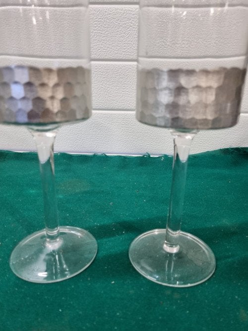 Kandelaars van glas zilver kleurige rand, Ophalen of Verzenden, 'T Olde Gre-j, Info@toldegrej.nl, Endepoelstraat 20f Didam