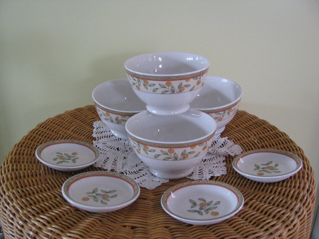 Art Design * Koffietijd * 4 x thee tip + 4 x kom * 🍊decor *, Ophalen of Verzenden, Zo goed als nieuw, Kom(men), Overige stijlen