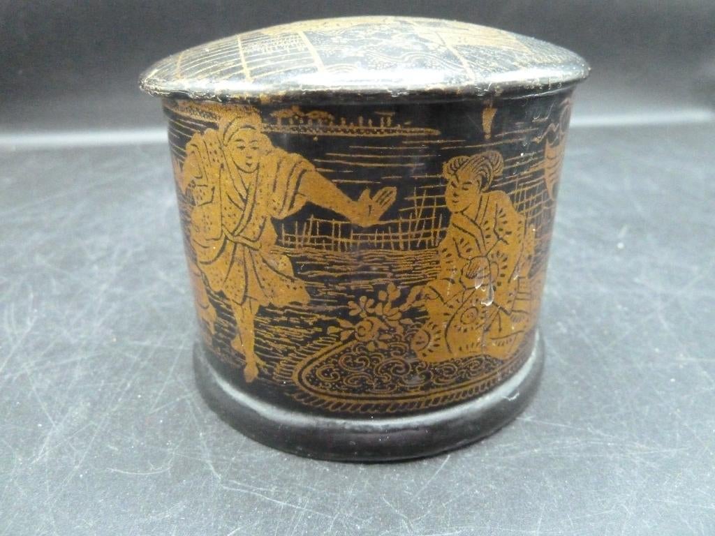 Antiek Japans papier maché lakdoosje theedoosje, Antiek en Kunst, Ophalen of Verzenden