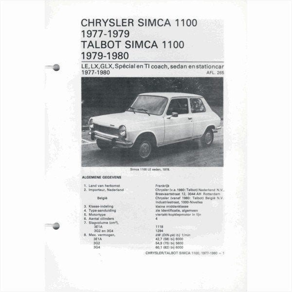 Chrysler Simca 1100 Vraagbaak losbladig 1979-1980 #1 Nederla, Ophalen of Verzenden, Gelezen, Overige merken