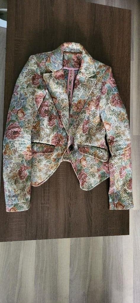 Gebloemde gobelin blazer maat 34 – tapestry jasje katoen, Meerkleurig, Ophalen of Verzenden, Onbekend, Jasje