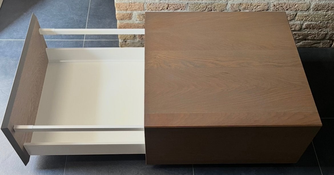 Salontafel met lade vierkant 70x70, Ophalen, 50 tot 100 cm, Vierkant, 50 tot 100 cm