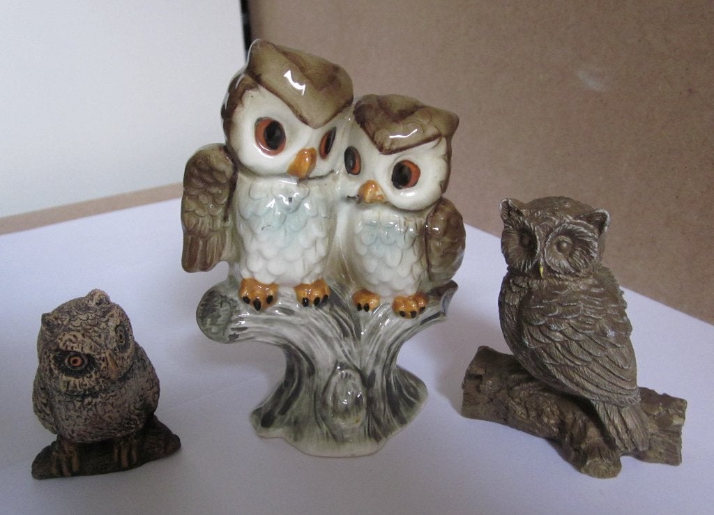 SET VAN 3 UILEN BEELDJES - DECORATIEVE SET., Verzamelen, Ophalen of Verzenden, Zo goed als nieuw, Dier