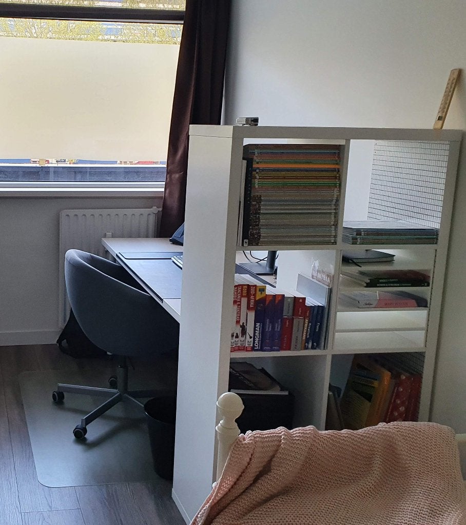 Bureau met kast combinatie (Kallax/Linnmon Ikea), Ophalen, Opbergruimte, Gebruikt, Spaanplaat of MDF