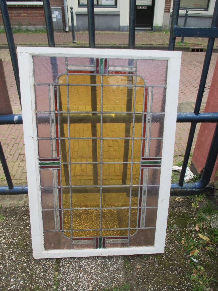 glas in lood ramen 3 stuks, Ophalen, Gevelraam of Ruit, Gebruikt, 80 tot 120 cm