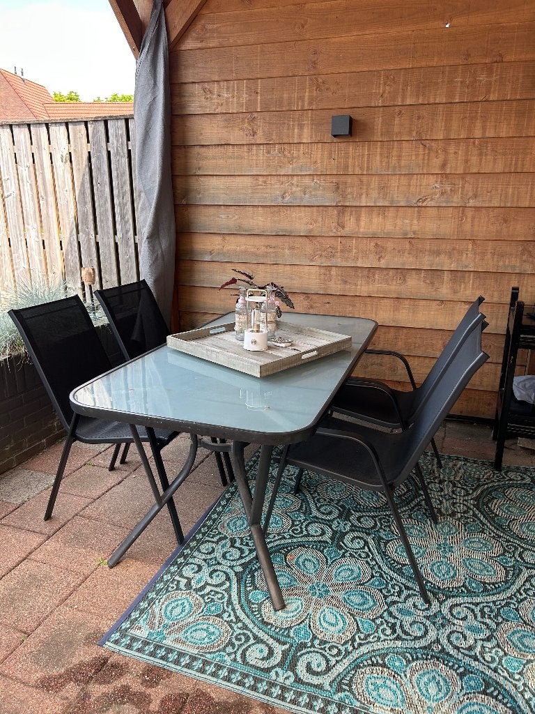 Tuintafel met 4 stoelen, Tuin en Terras, Tuinsets en Loungesets, Ophalen, 4 zitplaatsen, Gebruikt, Eettafel