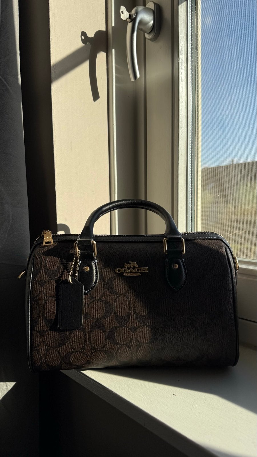 handtas met monogram print, Ophalen of Verzenden, Zo goed als nieuw, Bruin, Handtas