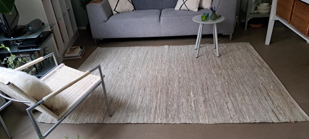 Vloerkleed van geweven leer 170x235 cm, Ophalen, Grijs, Rechthoekig, 200 cm of meer