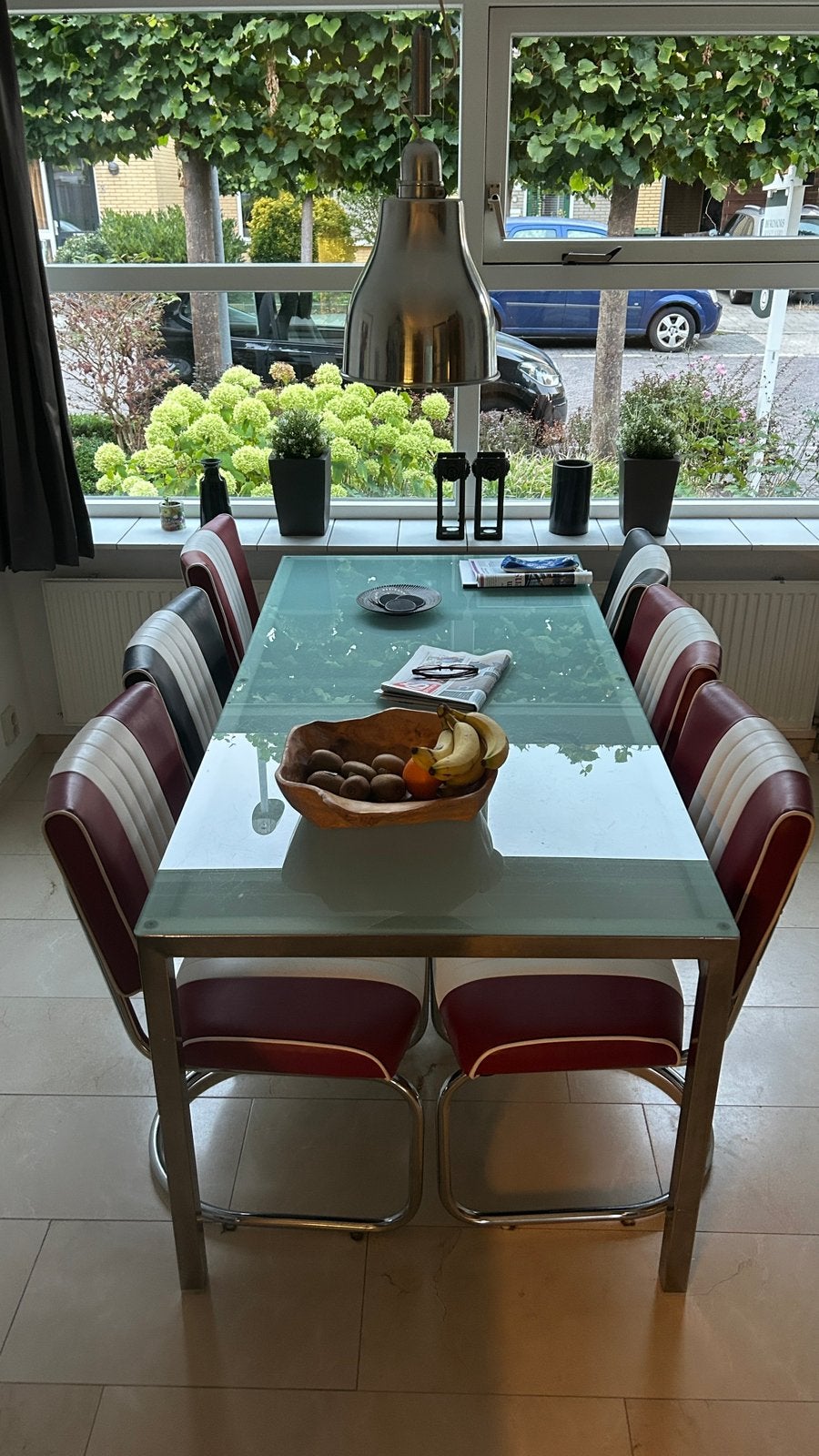 IKEA Torsby eettafel met zes American diner style stoelen, Huis en Inrichting, Ophalen, Gebruikt, 50 tot 100 cm, Vijf personen of meer