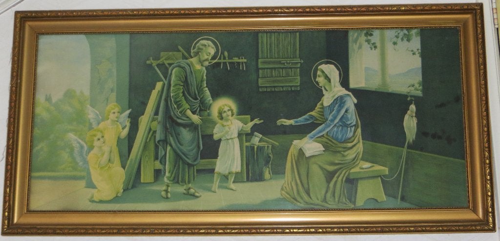 Grote oude religieuze prent in mooie lijst. Heilige familie, Ophalen