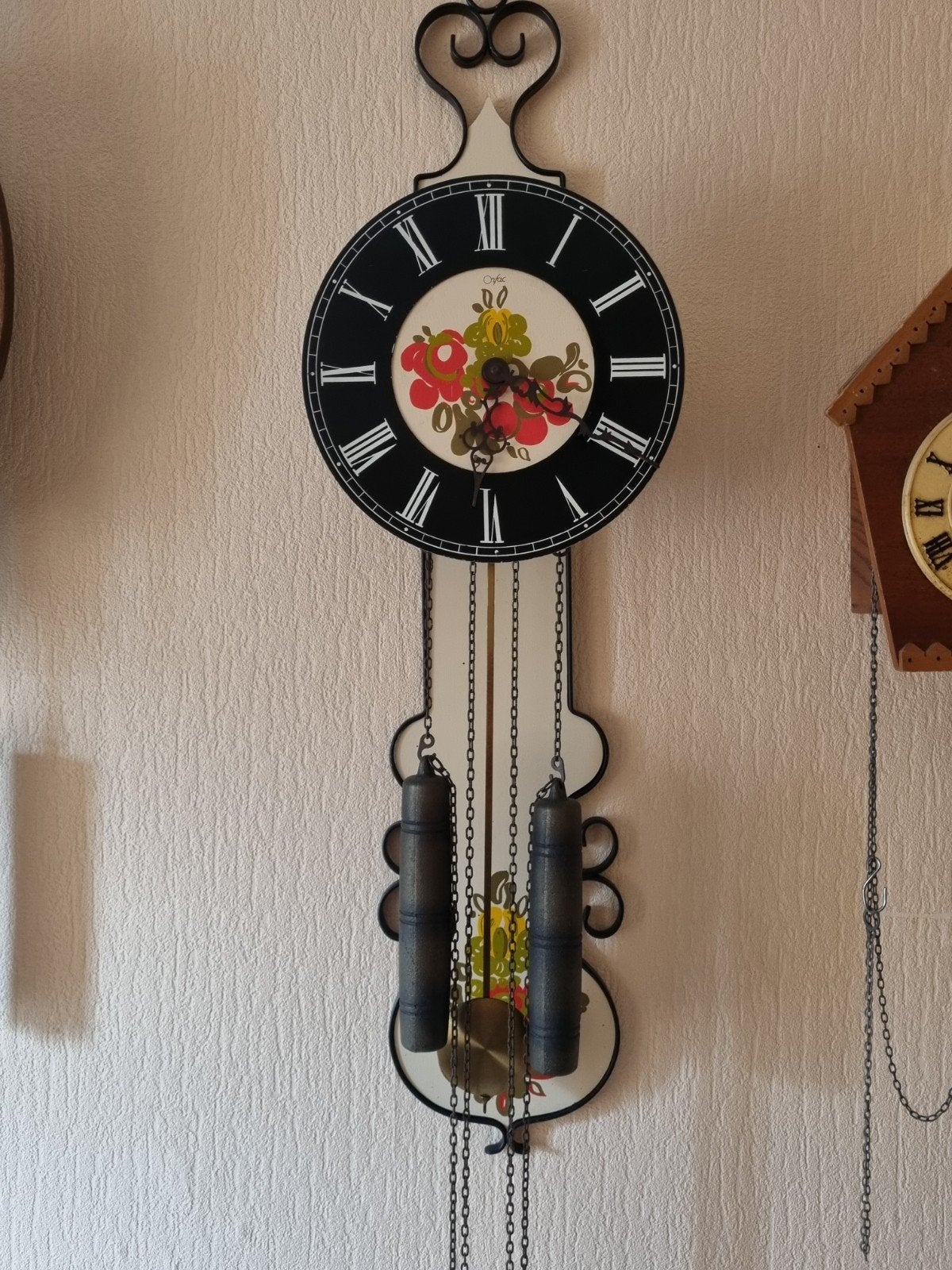 Vintage Orfac Wandklok met Bloemenmotief, Ophalen