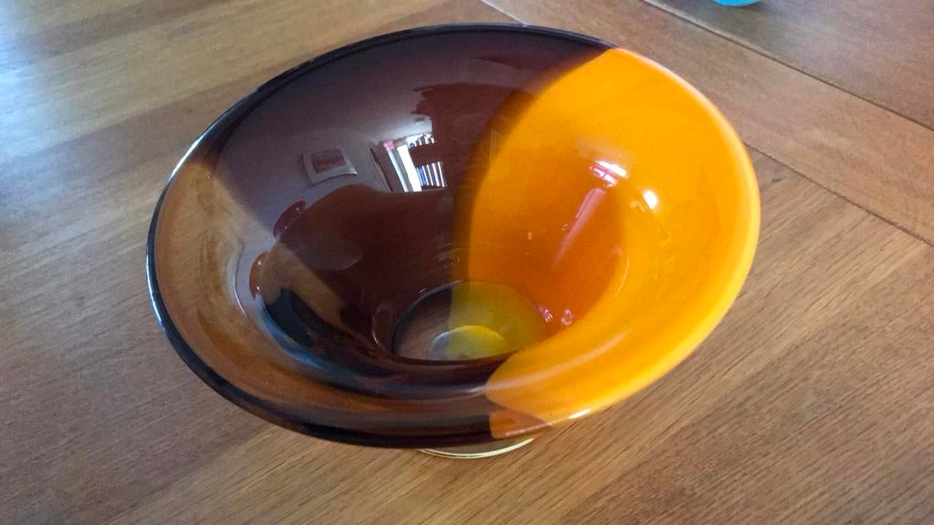 Glazen vintage schaal, Bernard Heesen?, Ophalen, Gebruikt, Rond, Glas