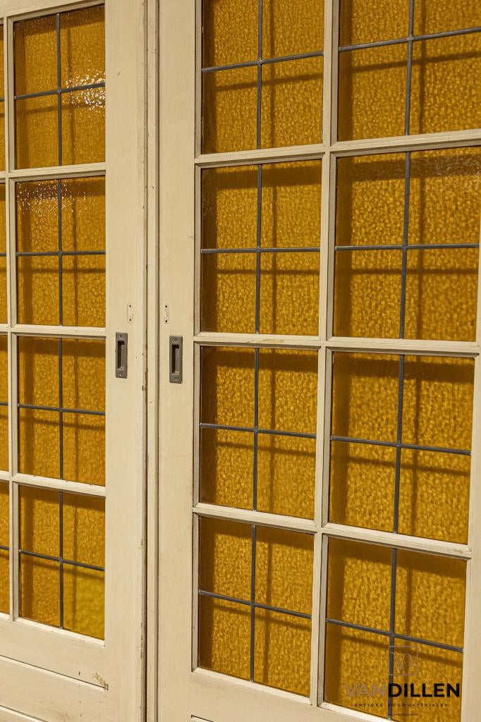 Oude schuif / en-suite deuren glas in lood 203 x 175 gaaf!, Ophalen, Gebruikt, 120 cm of meer, Binnendeur