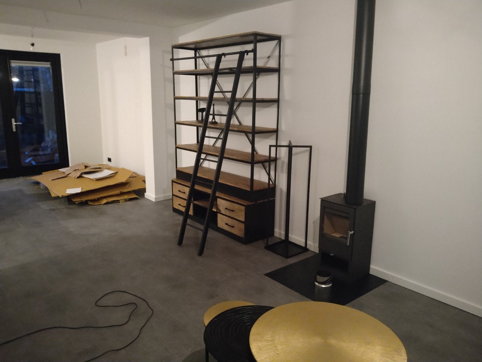 Industriële Boekenkast met Ladder en Lades - Hout & Metaal, Ophalen