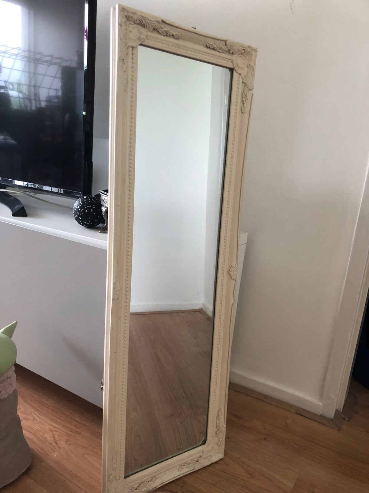 Barok Wandspiegel / Passpiegel – Crèmewit met Ornamenten, Huis en Inrichting, Woonaccessoires | Spiegels, Ophalen, Gebruikt, Rechthoekig
