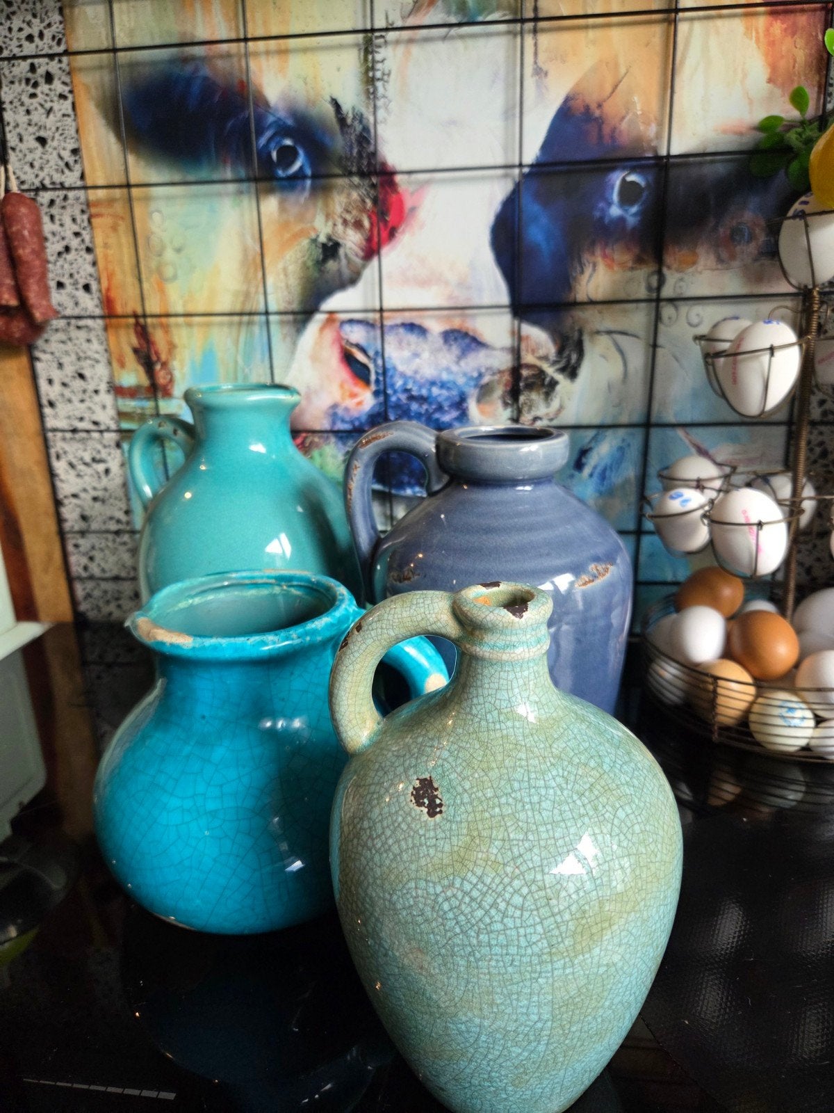 Set van 4 decoratieve kruiken in diverse kleuren, Ophalen