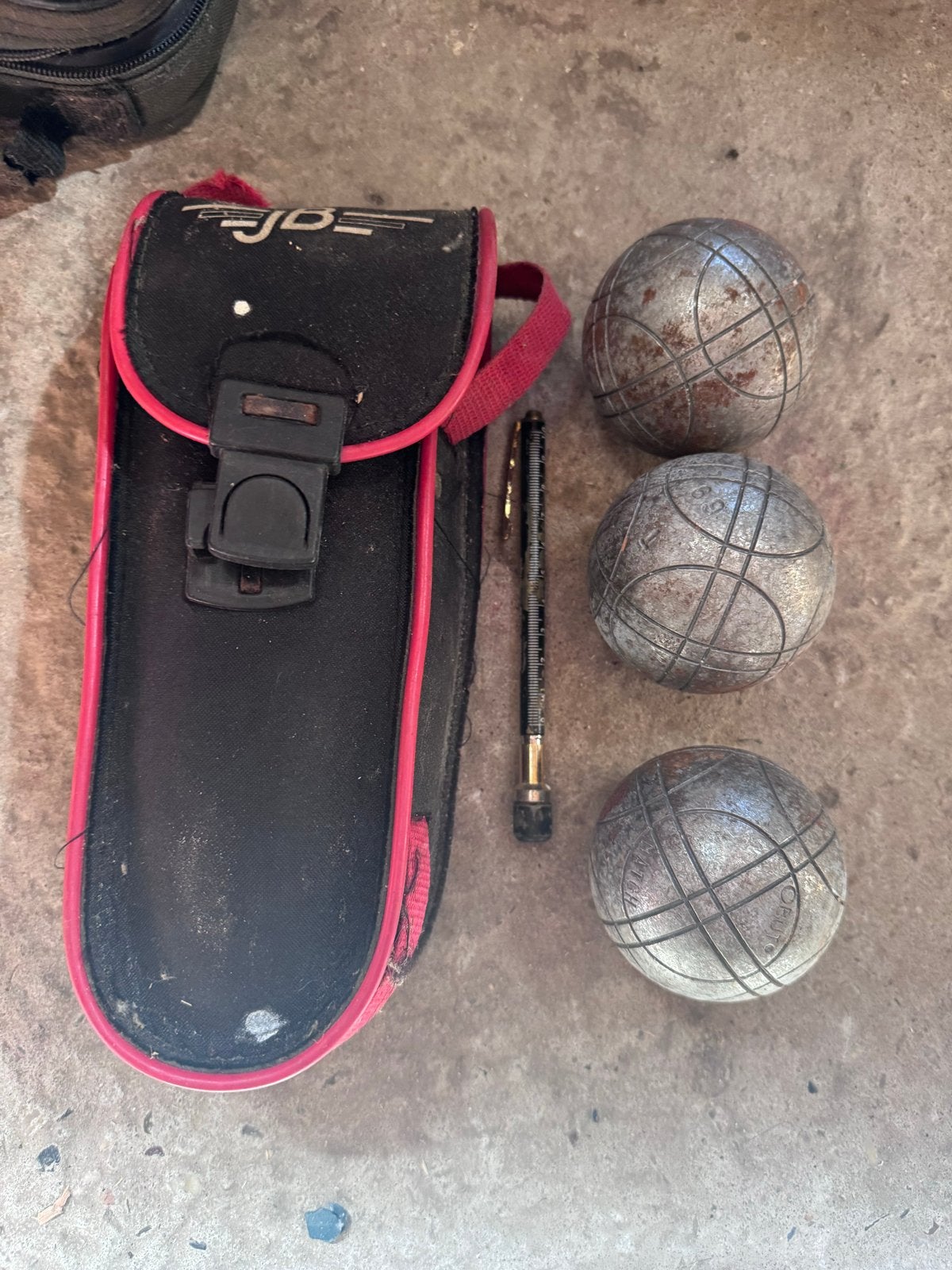 Gebruikte jeu de boules set met 3 ballen en etui, Ophalen of Verzenden, Gebruikt