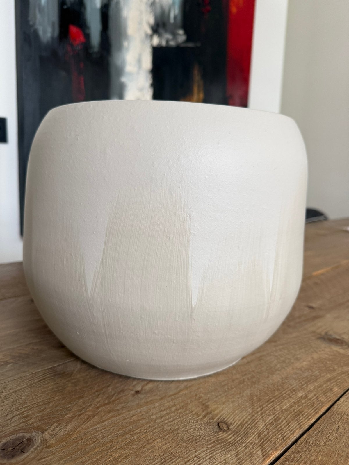 Grote creme aardewerken bloempot Intratuin, Ophalen, Rond, Zo goed als nieuw, Aardewerk