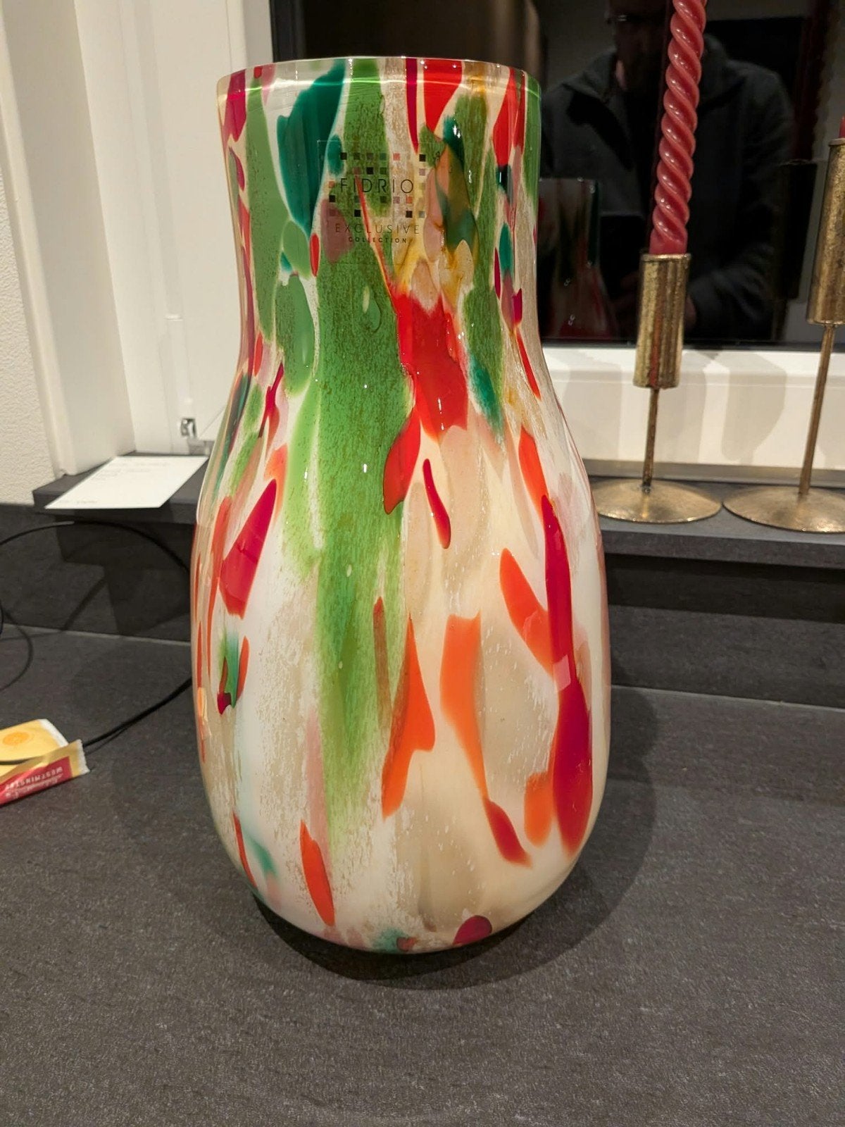 Fidrio Exclusive Collection Glazen Vaas - Meerkleurig 35cm, Ophalen of Verzenden, Meerkleurig, Met patroon/structuur, Glas