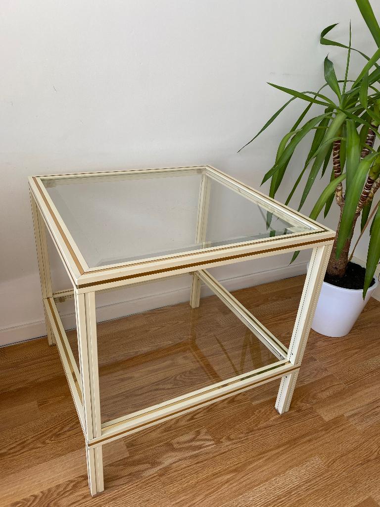 Prachtige beige bijzettafel., Minder dan 55 cm, Gebruikt, Vierkant, Glas