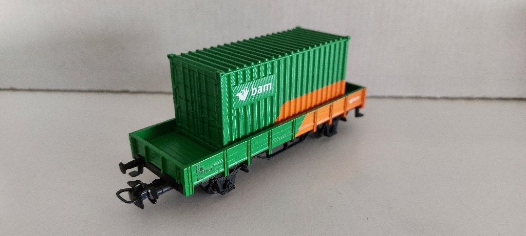 Bam Lage Bakwagon met 20ft. Container *Nieuw* (03), Wisselstroom, Ophalen of Verzenden, NS, Märklin