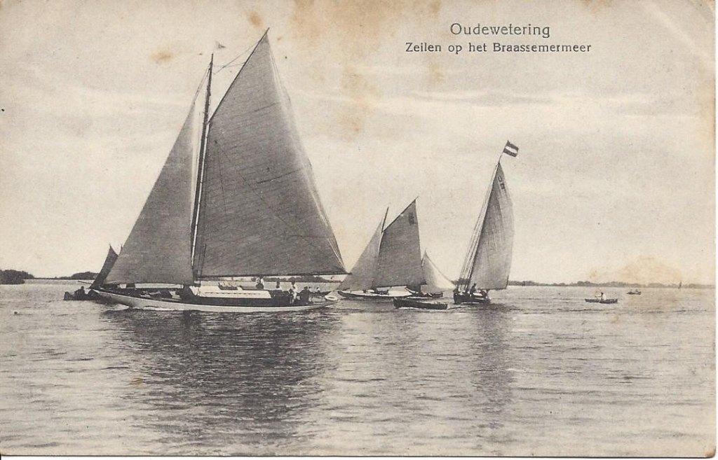 Oude Wetering (Z.H.) Zeilen op het Braassemermeer, ca. 1920, Ophalen of Verzenden, Voor 1920, Ongelopen, Zuid-Holland