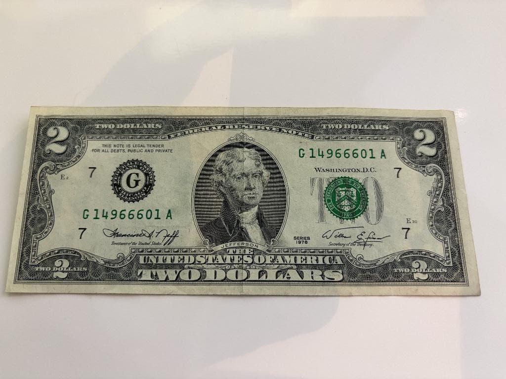2 dollar USA Bi-Centenary bankbiljet 1976, Ophalen of Verzenden, Noord-Amerika, Los biljet
