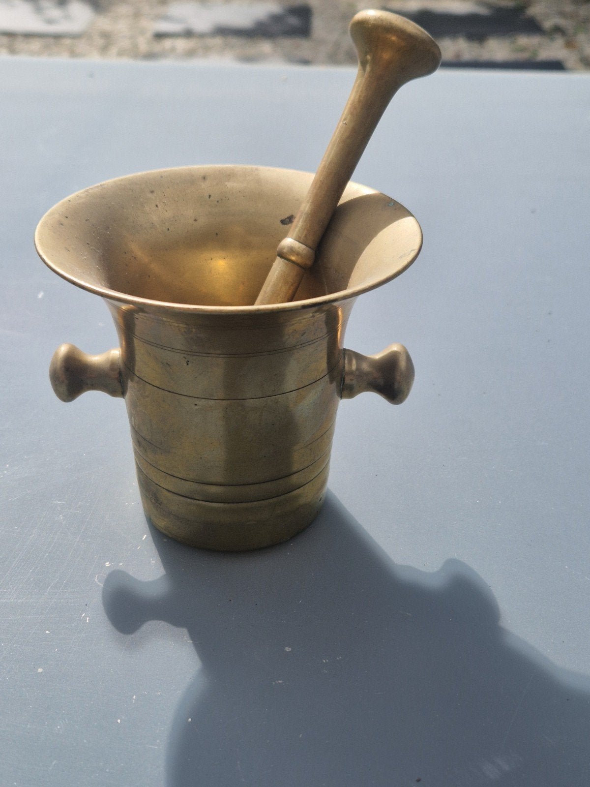 Antieke bronzen vijzel met stamper, Ophalen of Verzenden