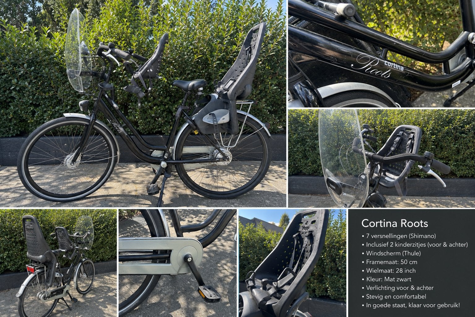 Cortina Roots Damesfiets - 7 versnellingen, 2 kinderzitjes, Gebruikt, Versnellingen, 50 tot 53 cm, Schijfrem