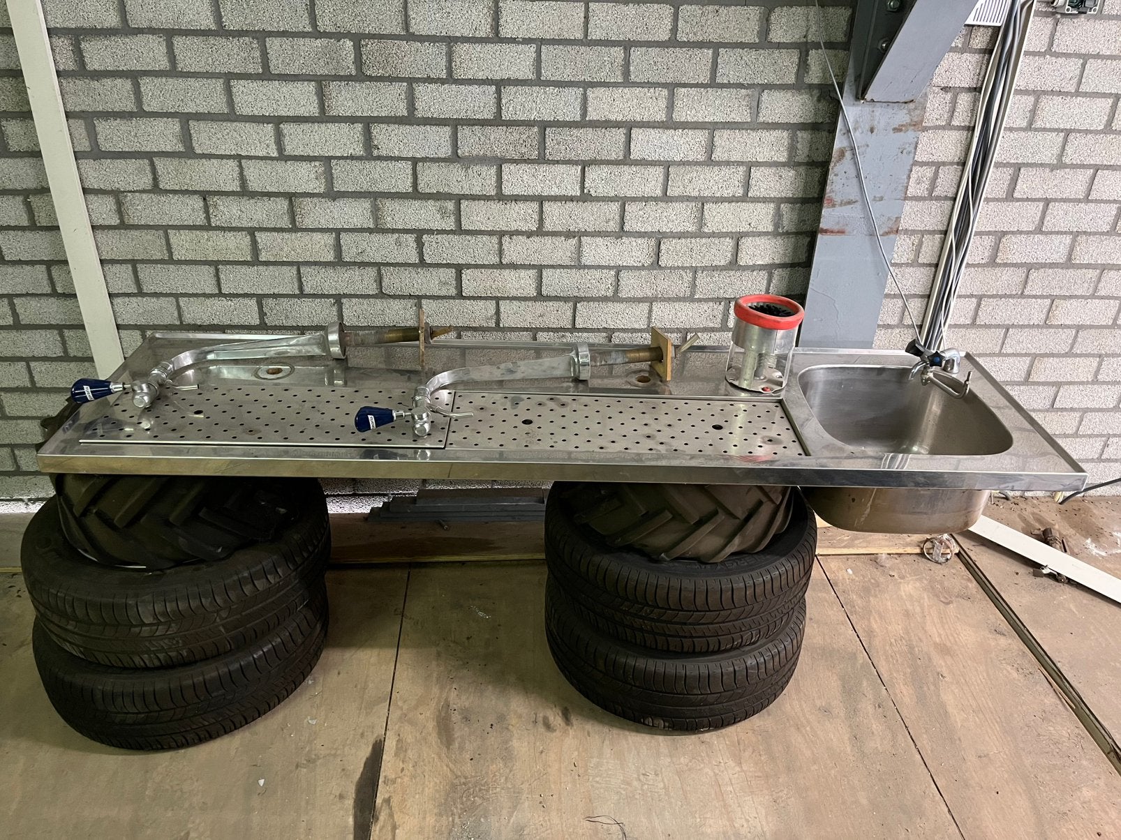 Rvs spoelbak inc 2 tap kranen, Ophalen, Gebruikt