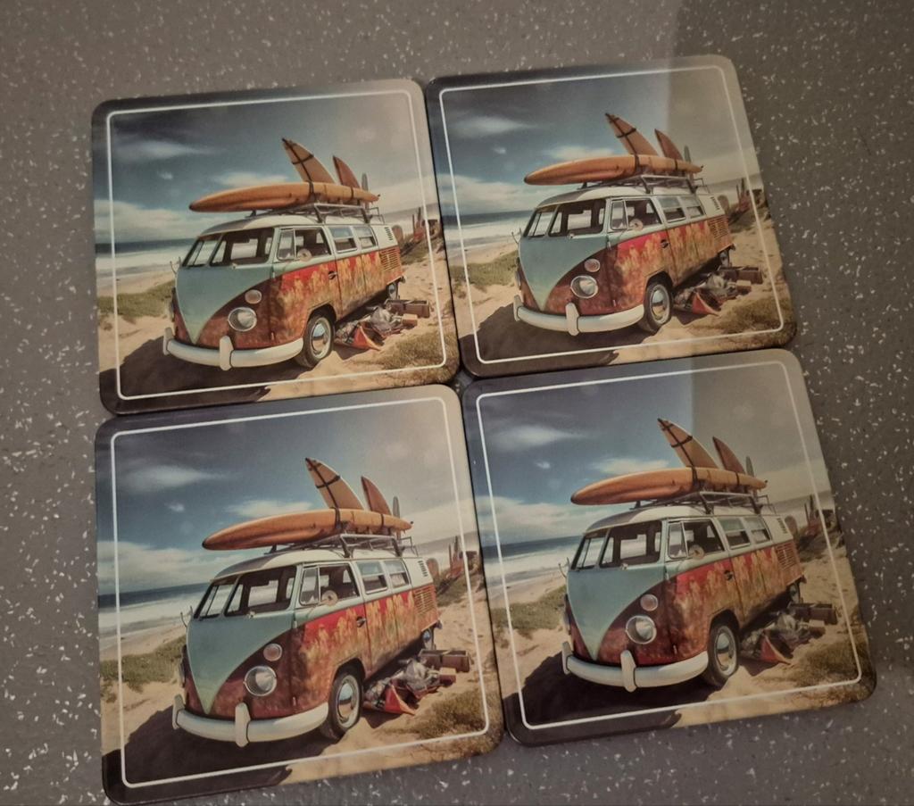 4 onderzetters surfbus NIEUW, Ophalen of Verzenden, Nieuw