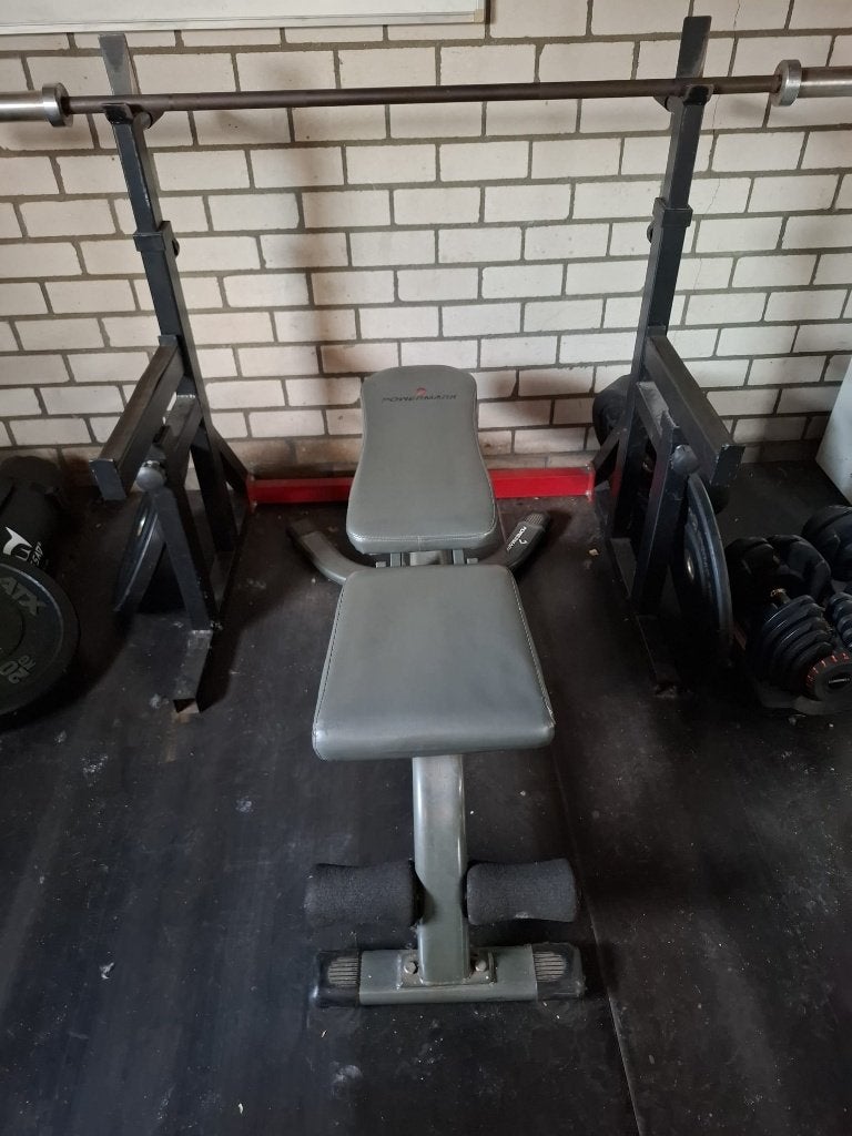 Powermark bench en squat rack, Sport en Fitness, Fitnessapparatuur, Ophalen, Gebruikt, Metaal, Krachtstation