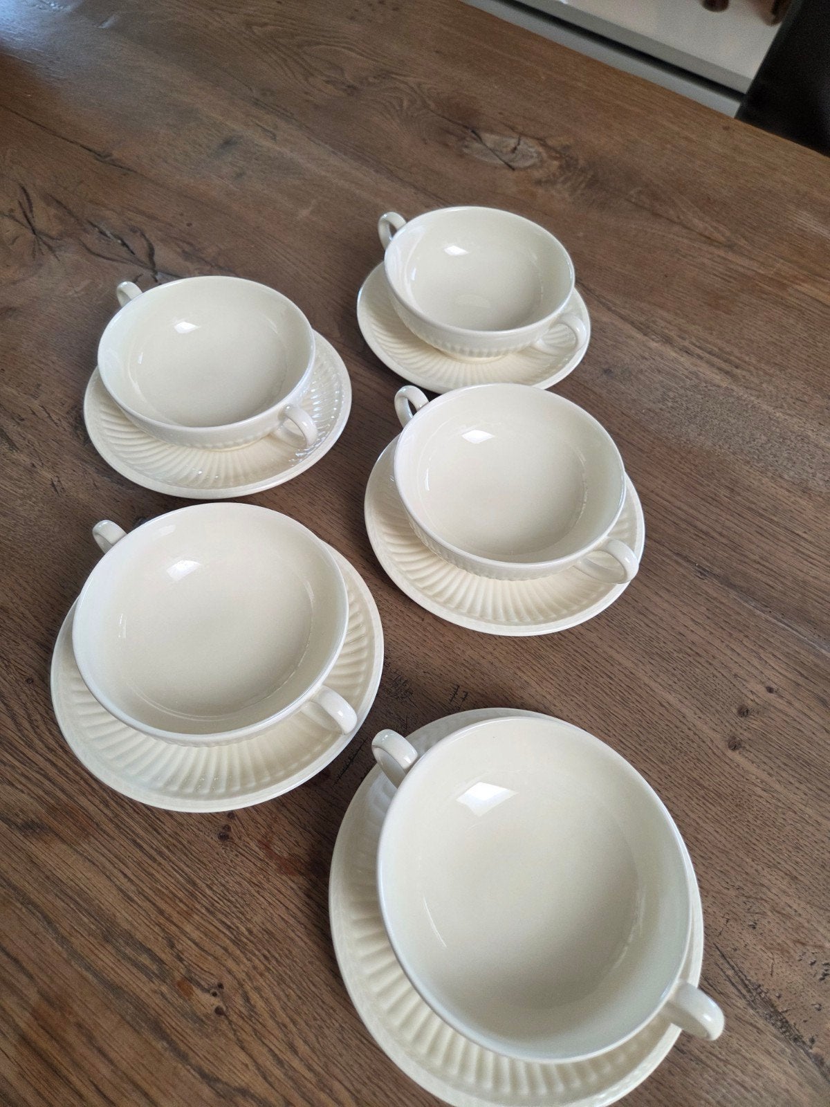 5 Wedgwood Etruria & Barlaston soepkommen met schotel, Ophalen of Verzenden