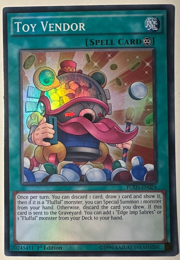 Yu-Gi-Oh! Toy Vendor FUEN 1st Edition !, Ophalen of Verzenden, Zo goed als nieuw, Losse kaart, Foil