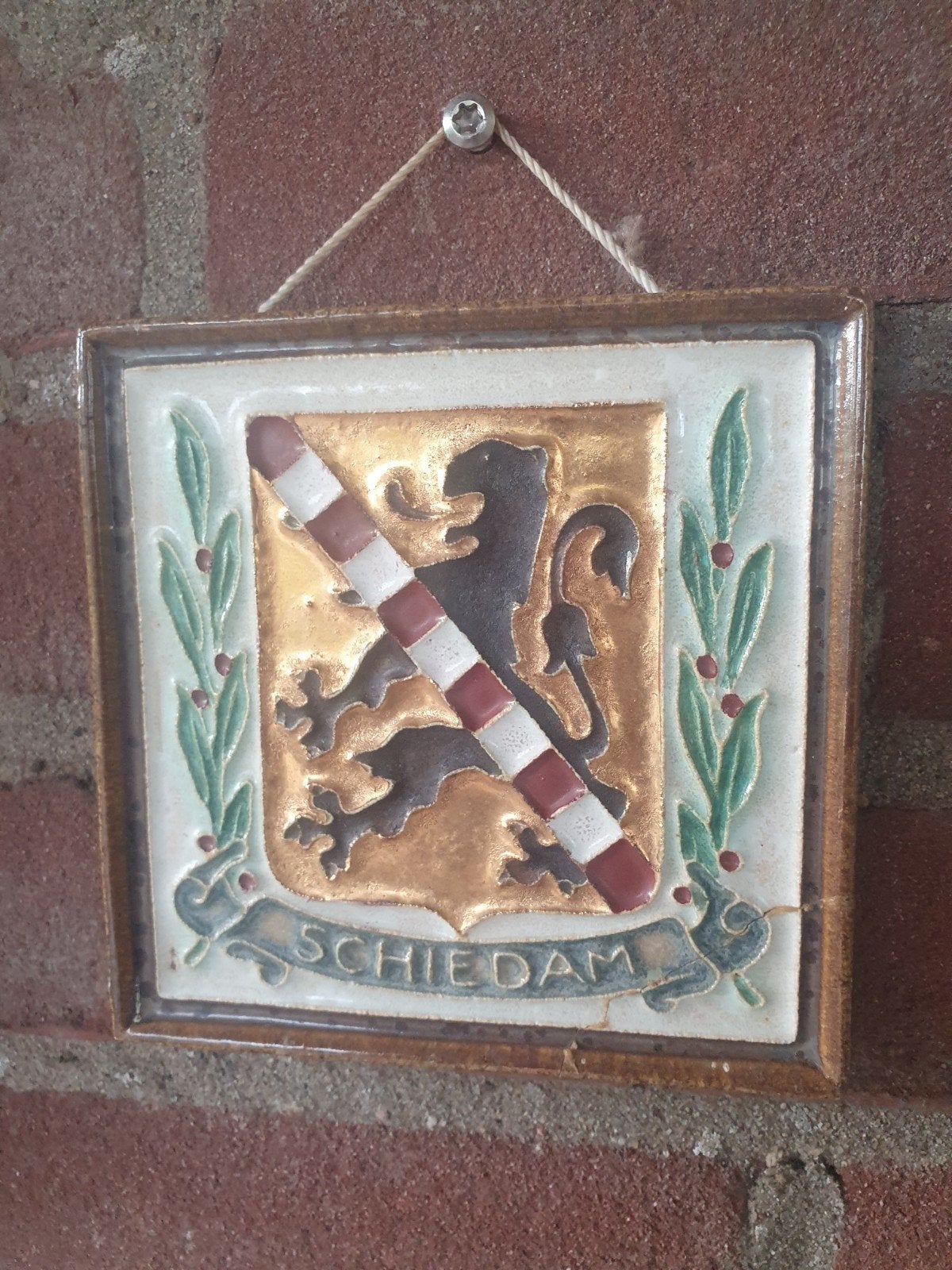 Vintage Schiedam Wandtegel van de Porceleyen fles, Ophalen of Verzenden