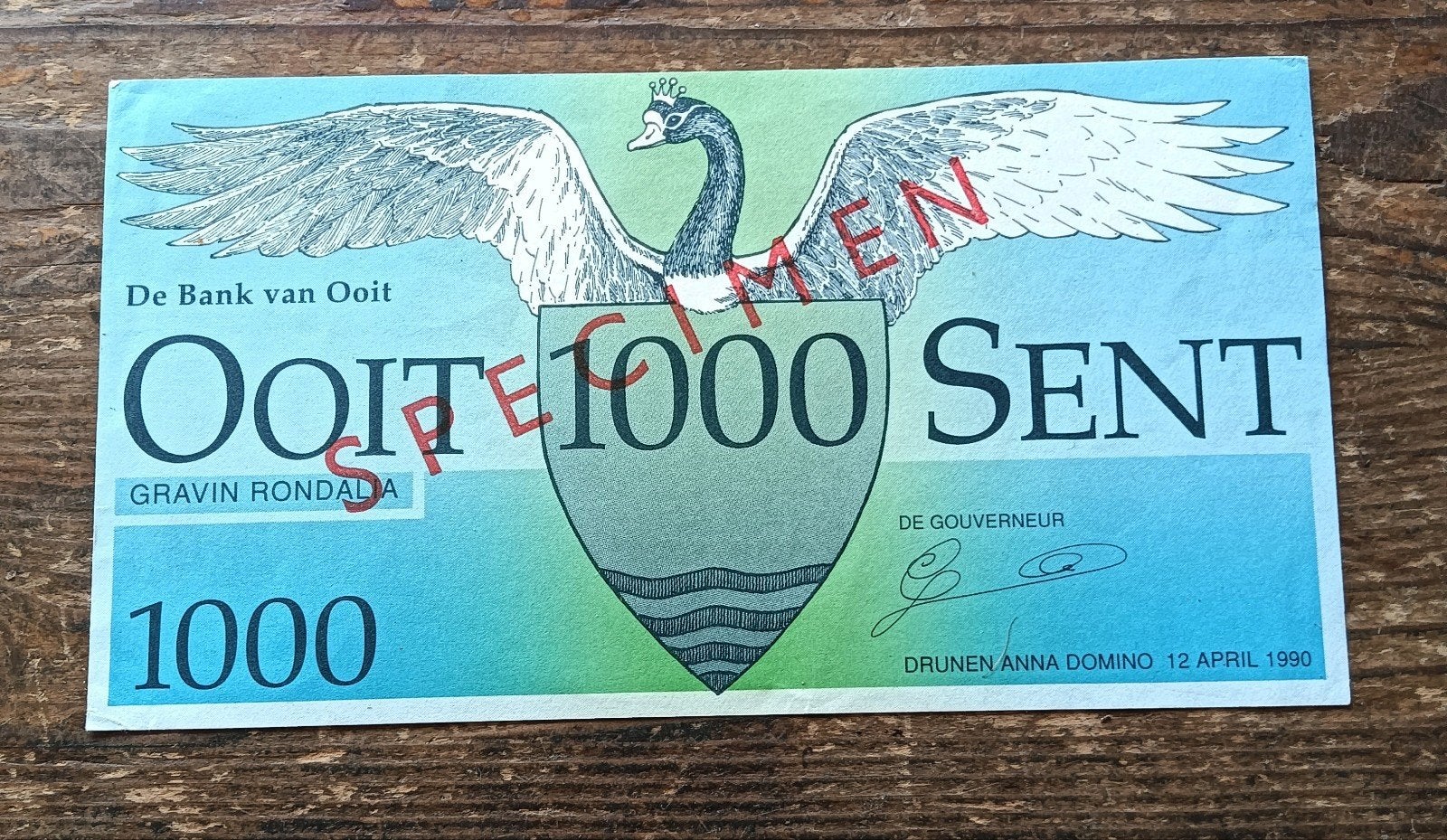 Playmoney land van Ooit 1000 Ooit sent 1990 specimen speelg, Ophalen of Verzenden, Overige materialen, Nederland