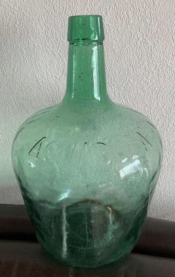 Grote vaas, fles, kruik groen glas Aguadosa; 37 cm hoog, Ophalen of Verzenden, Zo goed als nieuw