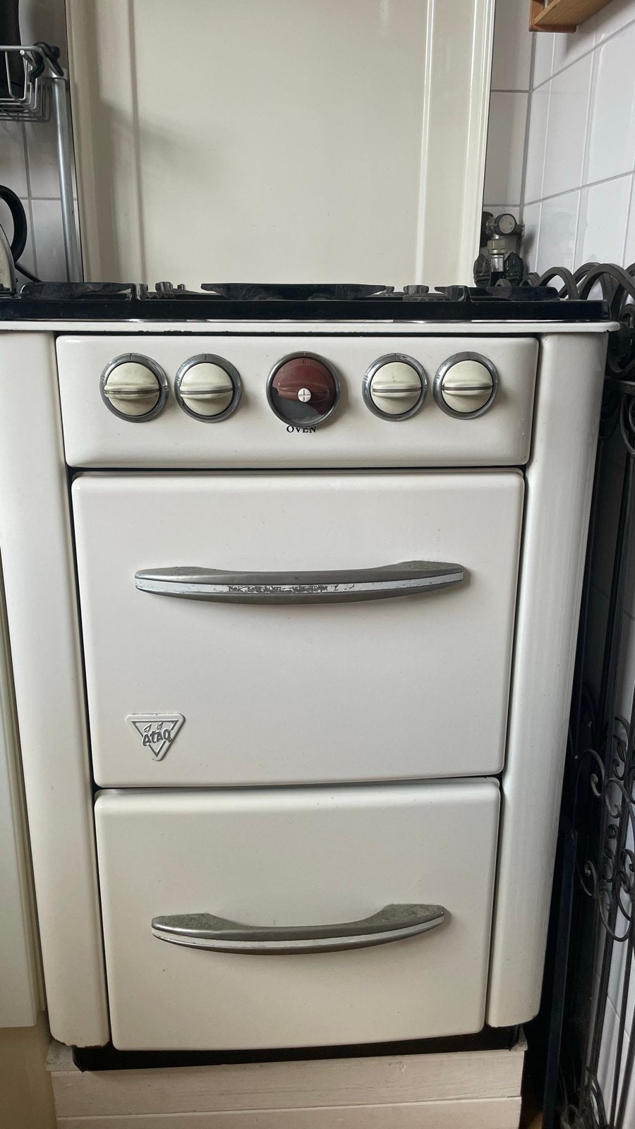 Vintage ATAG gasfornuis met oven - Vrijstaand, 4 kookzones, Ophalen, Gebruikt, 4 kookzones, Gas