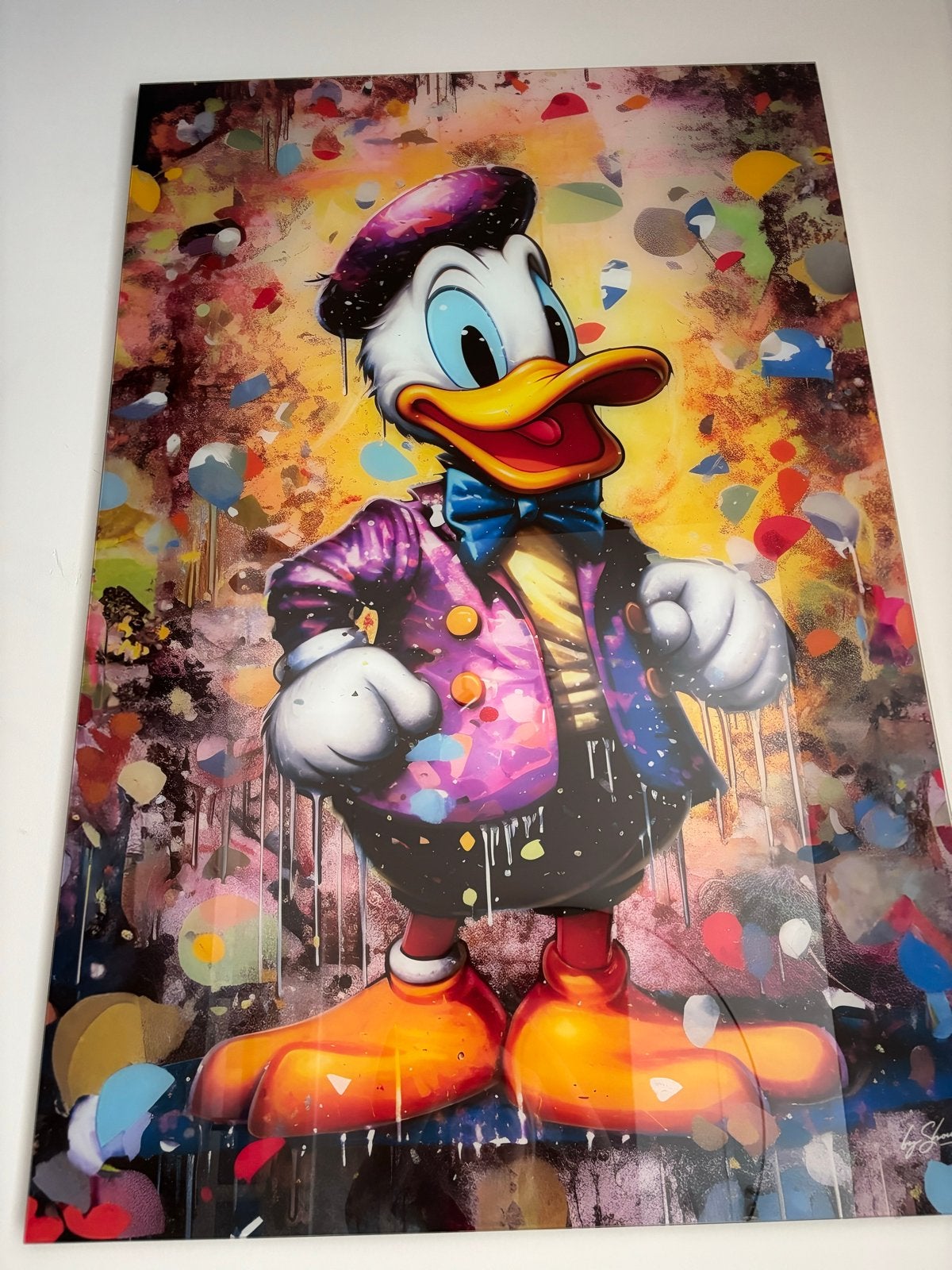 Modern Schilderij: Donald Duck in Pop Art Stijl, Kunststof, Print, Stripfiguren/cartoons, Gelakt/vernis
