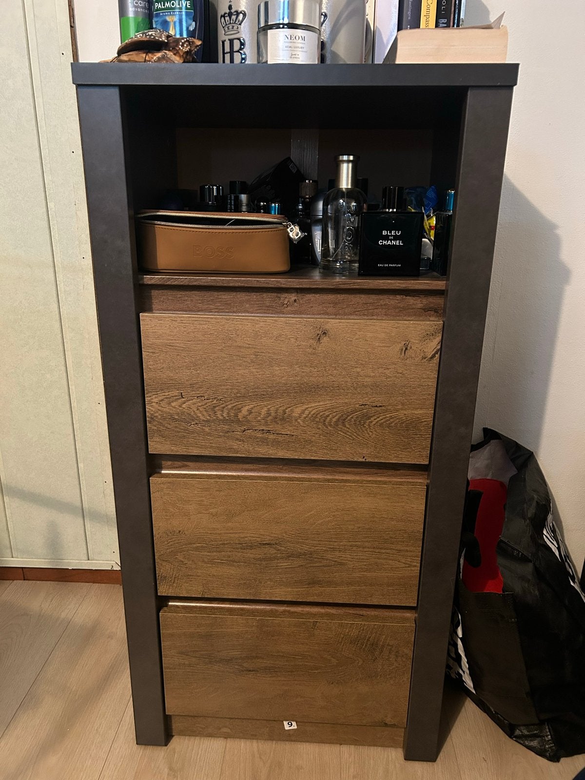 Commode kast met 3 lades - Eikenhout & Grijs - Zo goed als n, Ophalen, Minder dan 50 cm, 100 tot 150 cm, Eikenhout