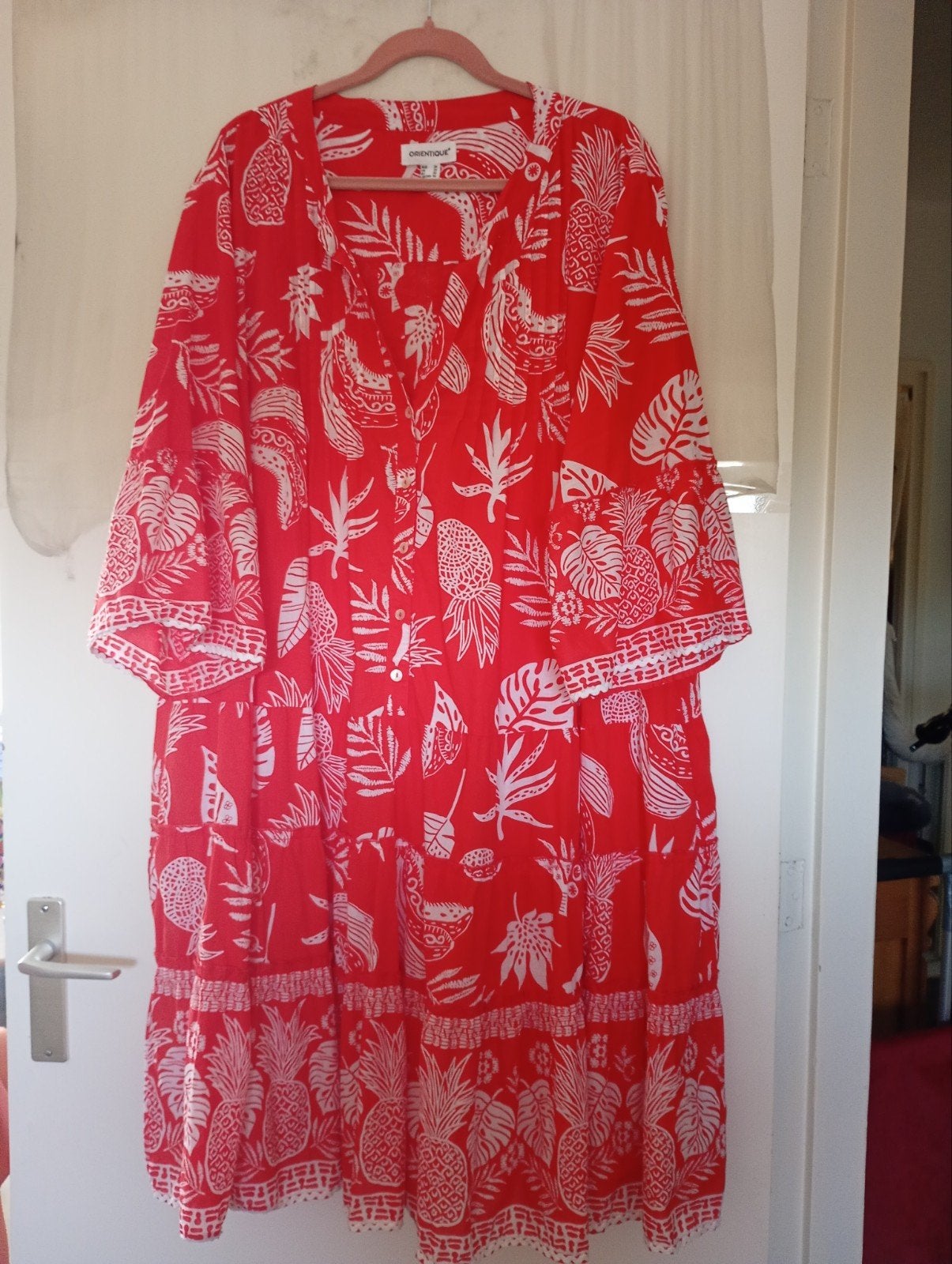 Orientique. Kleurrijke, oranje jurk maat 52., Kleding | Dames, Maat 46/48 (XL) of groter, Ophalen of Verzenden, Onder de knie