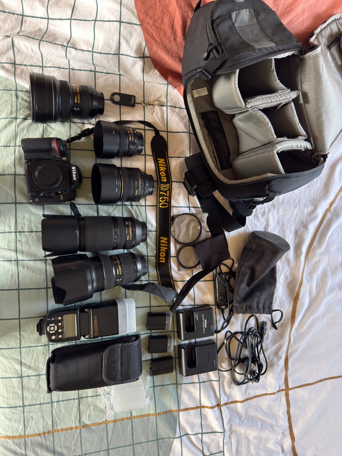 Complete Nikon set | D750 | 5 lenzen | flitser | tas en meer, Ophalen, Gebruikt, Overige typen, Nikon