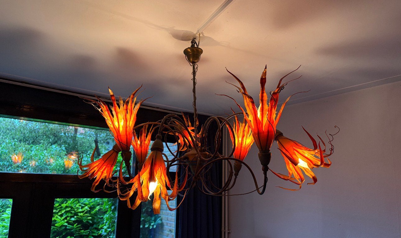 Design hanglamp rood oranje Rob Leben, Ophalen, Gebruikt, 2042at, Lamp